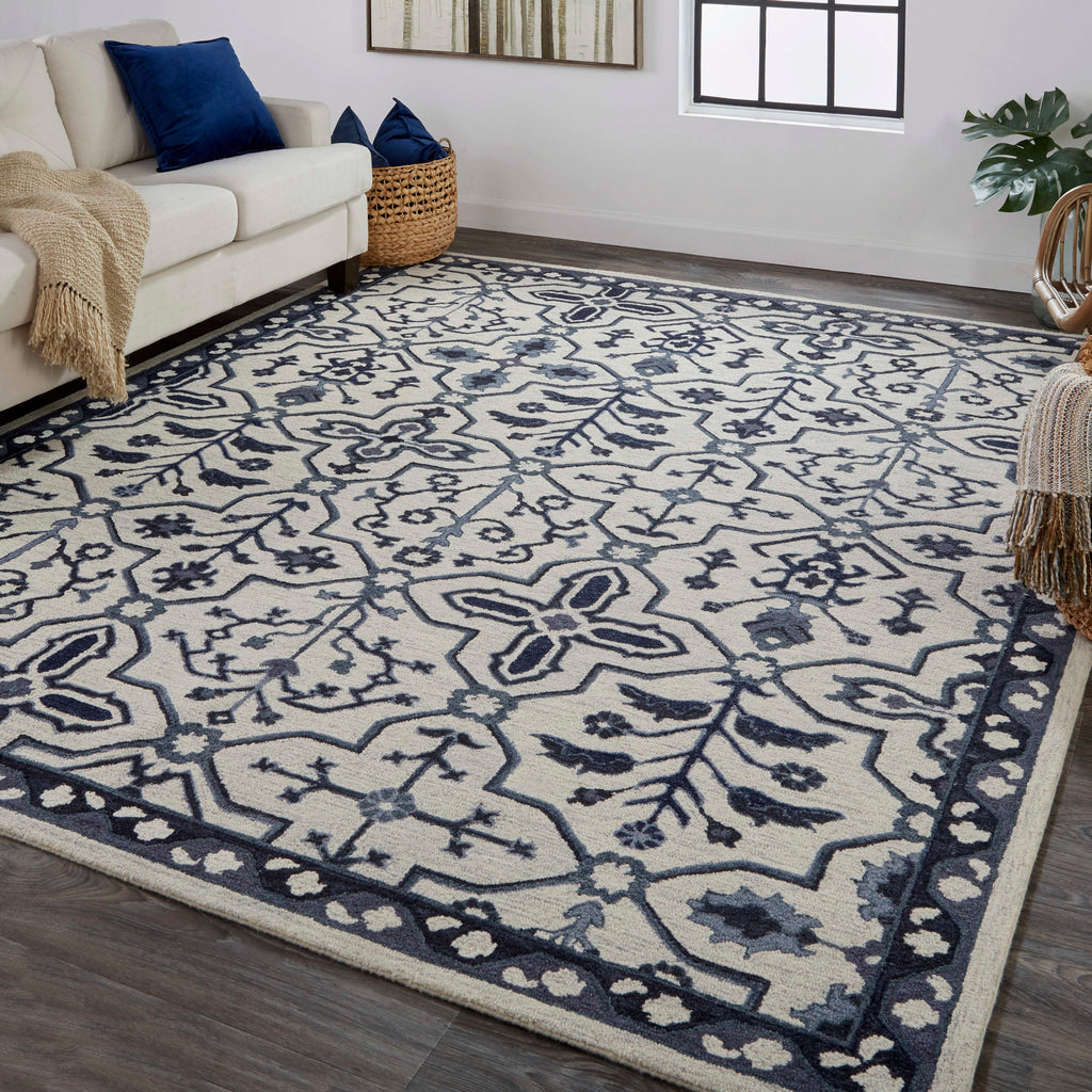 Fallon Traditional Oriental Gray Blue Ivory Area Rug (9' x 12')