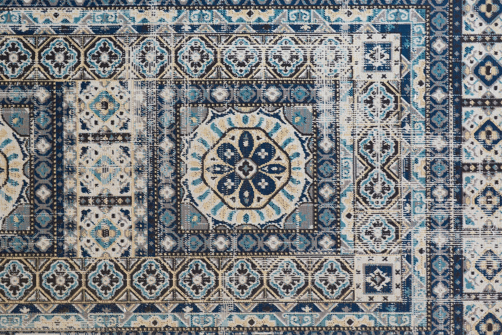 Nolan Transitional Medallion Ivory Tan Blue Area Rug (5' x 8')