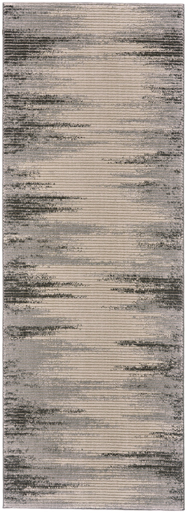 Akhari Transitional Abstract Ivory Gray Black Area Rug (2'10" x 7'10")