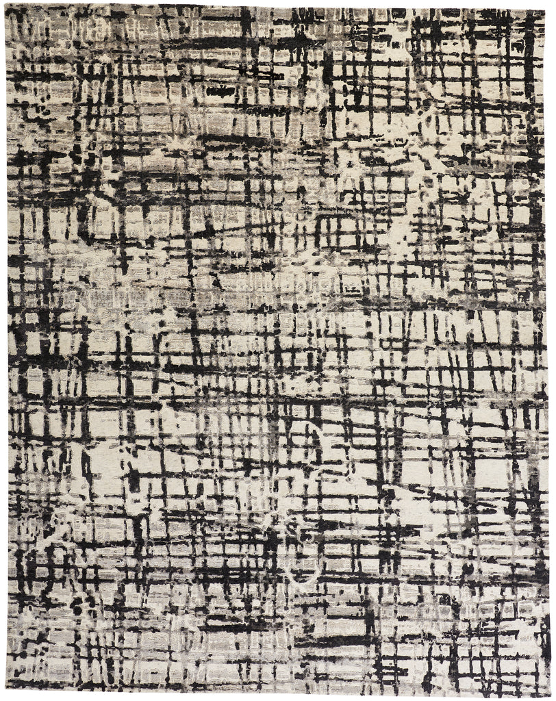 Hayden Modern Abstract Black Gray Ivory Area Rug (2' x 3')