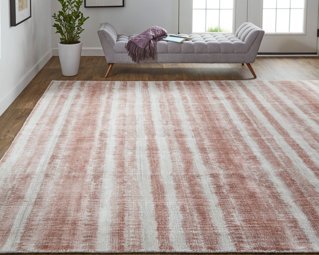 Mackay Transitional Stripes Tan Ivory Pink Area Rug (5' x 8')