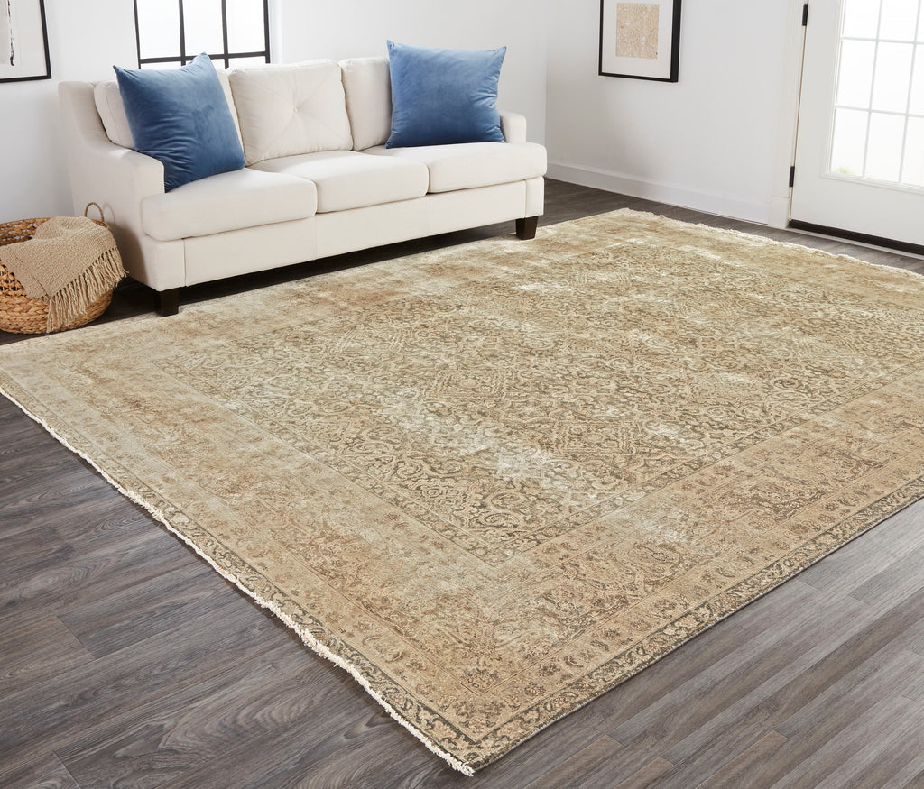 Ouray Traditional Damask Taupe Gray Tan Area Rug (11'6" x 15')