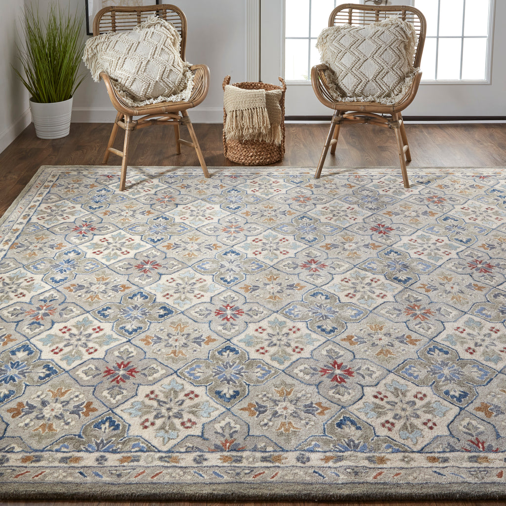 Rylan Transitional Floral Botanical Taupe Ivory Red Area Rug (2' x 3')