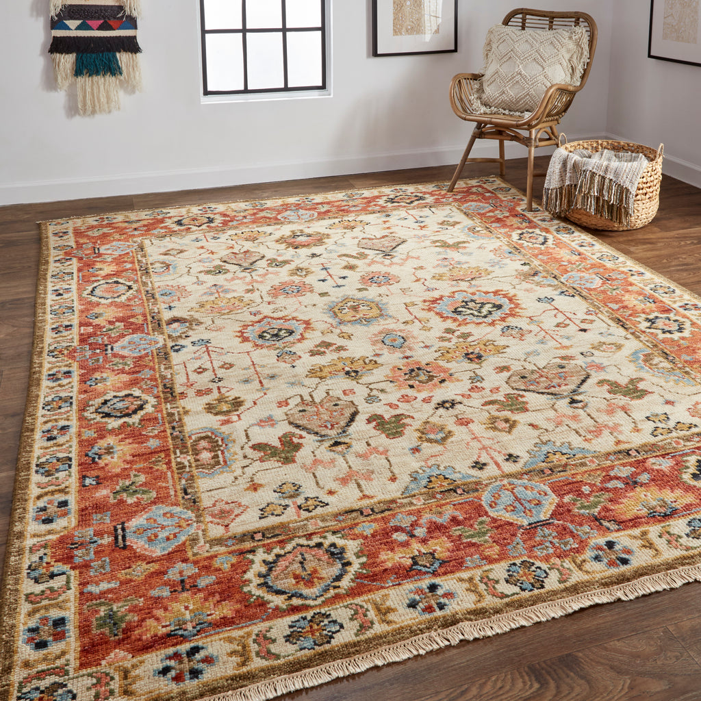 Carrington Traditional Oriental Ivory Red Blue Area Rug (3'6" x 5'6")