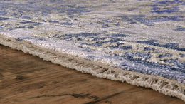 Brynn Transitional Distressed Blue Ivory Tan Area Rug (8'6" x 11'6")