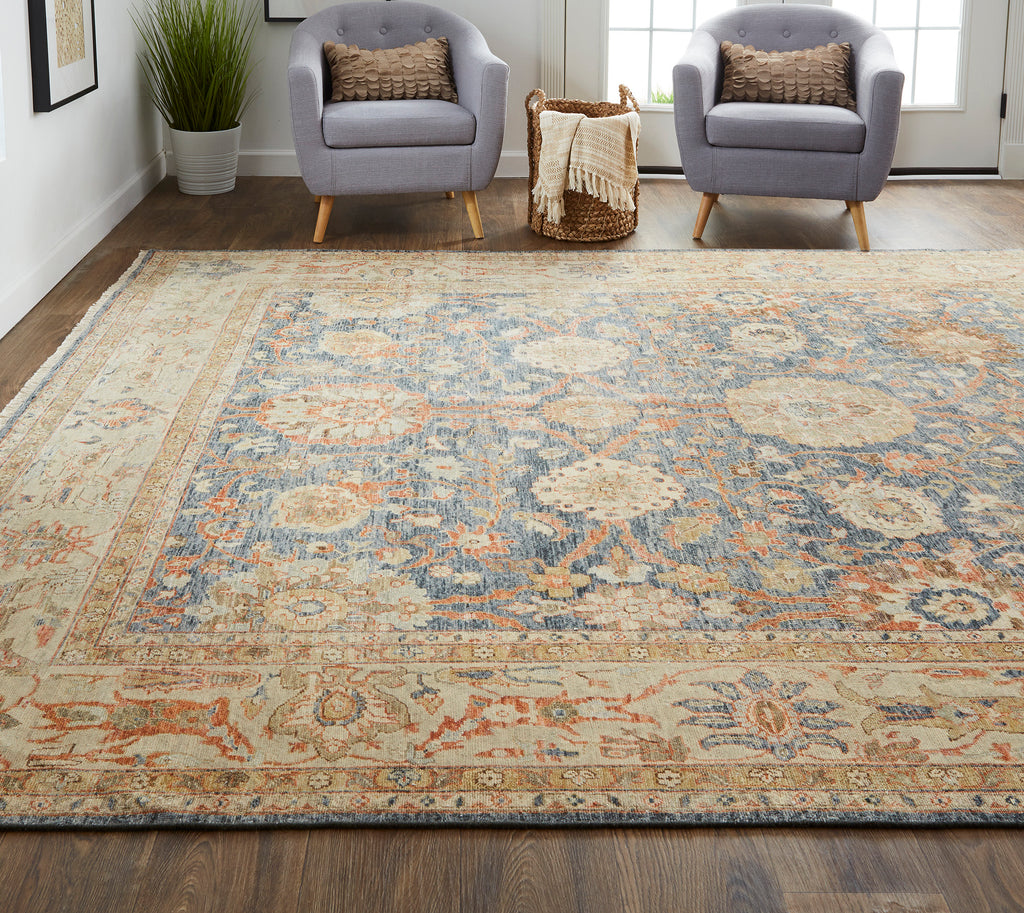 Marabel Traditional Oriental Tan Blue Orange Area Rug (7'9" x 9'9")