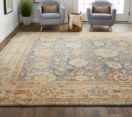 Marabel Traditional Oriental Tan Blue Orange Area Rug (3'6" x 5'6")