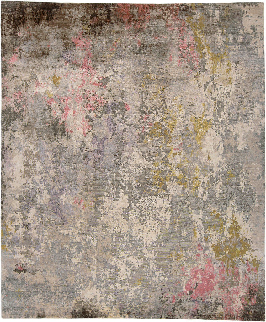 Gia Modern Distressed Taupe Ivory Gold Area Rug (8'6" x 11'6")