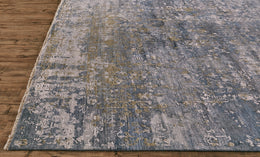 Brynn Transitional Distressed Blue Gray Gold Area Rug (7'9" x 9'9")