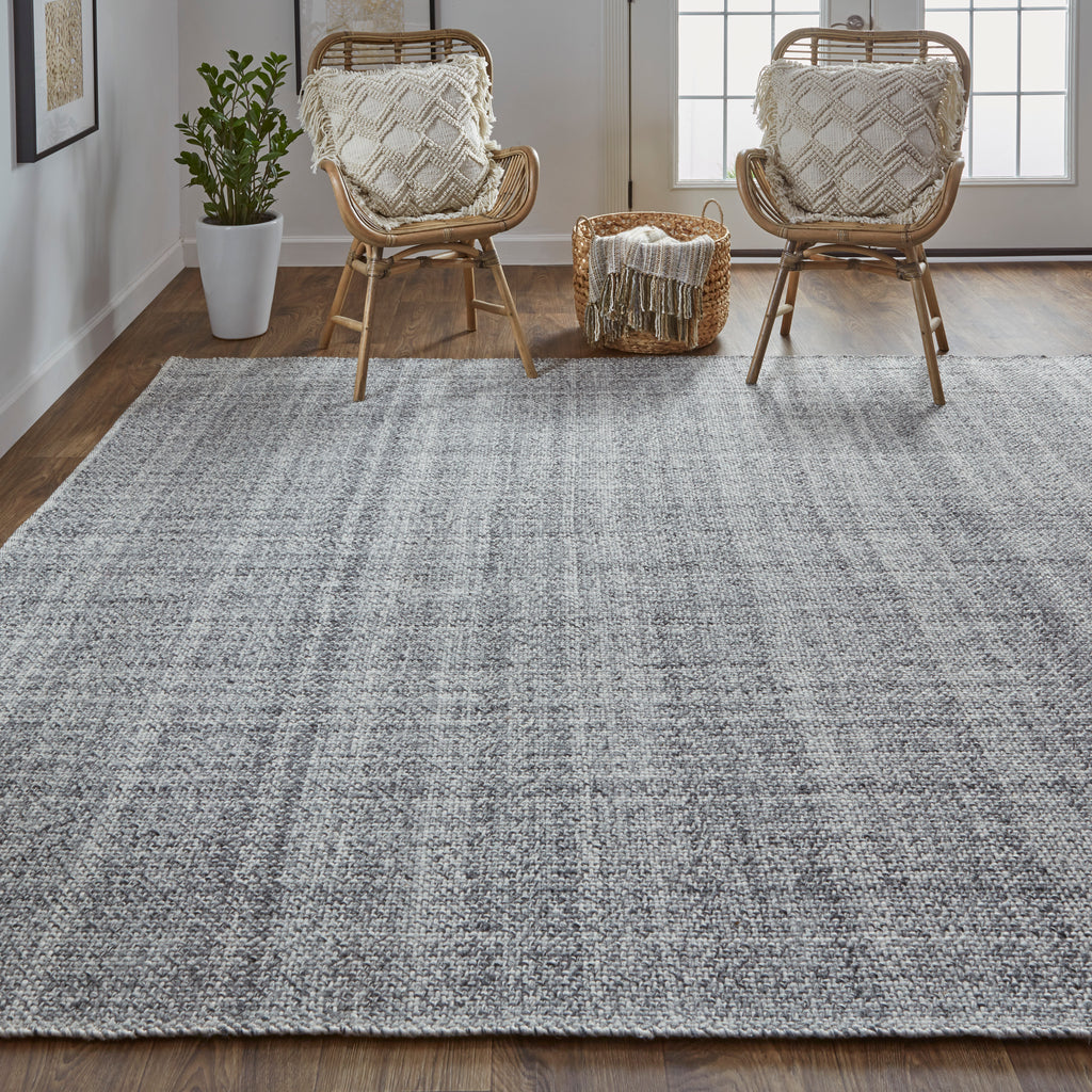 Naples Transitional Solid Gray Ivory Area Rug (5' x 8')