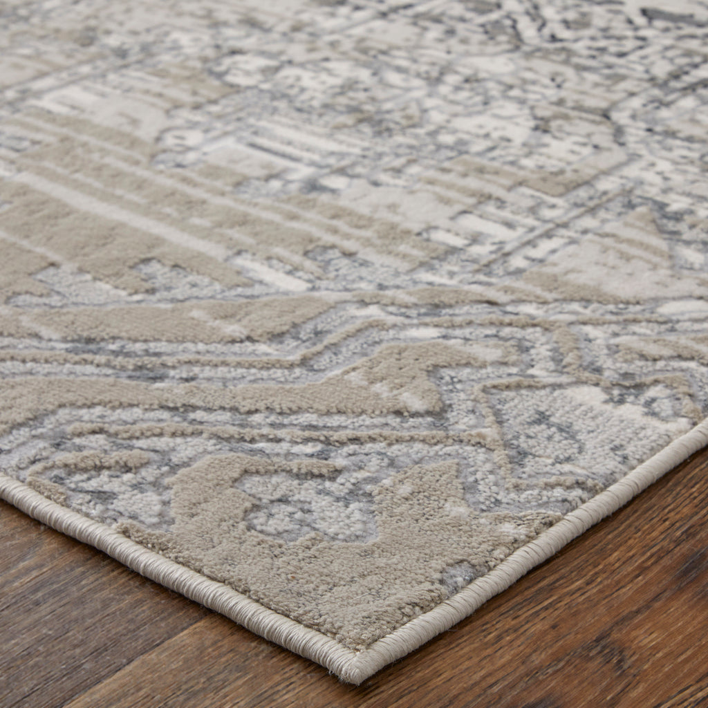 Macklaine Transitional Distressed Ivory Silver Black Area Rug (6'7" x 9'6")