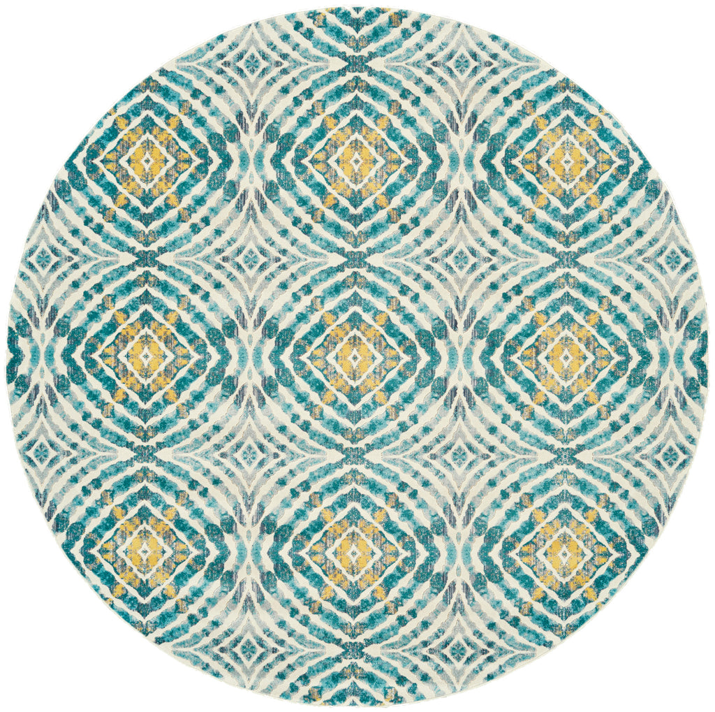 Keats Transitional Abstract Blue Ivory Yellow Area Rug (8'9" x 8'9")