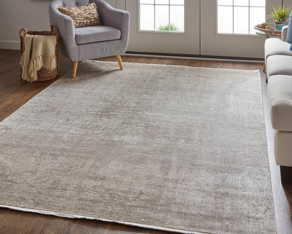 Cadiz Modern Abstract Tan Ivory Gray Area Rug (12' x 18')