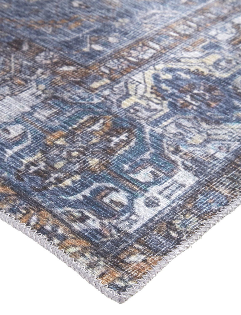 Percy Transitional Medallion Blue Ivory Brown Area Rug (5'3" x 7'6")