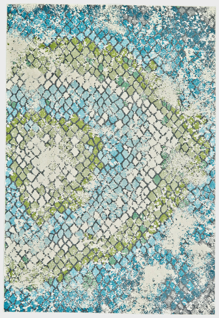 Harlow Modern Diamond Blue Green Ivory Area Rug (10' x 13'2")