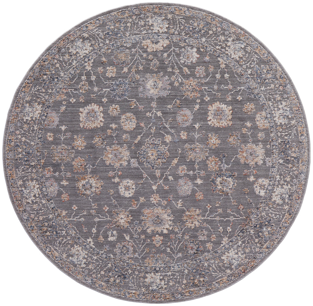 Thackery Transitional Oriental Taupe Blue Orange Area Rug (5'6" x 5'6")