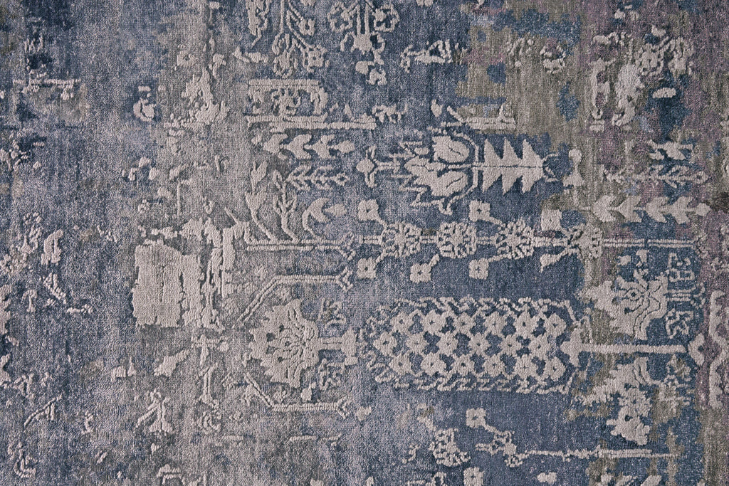 Brynn Transitional Distressed Taupe Blue Ivory Area Rug (2' x 3')