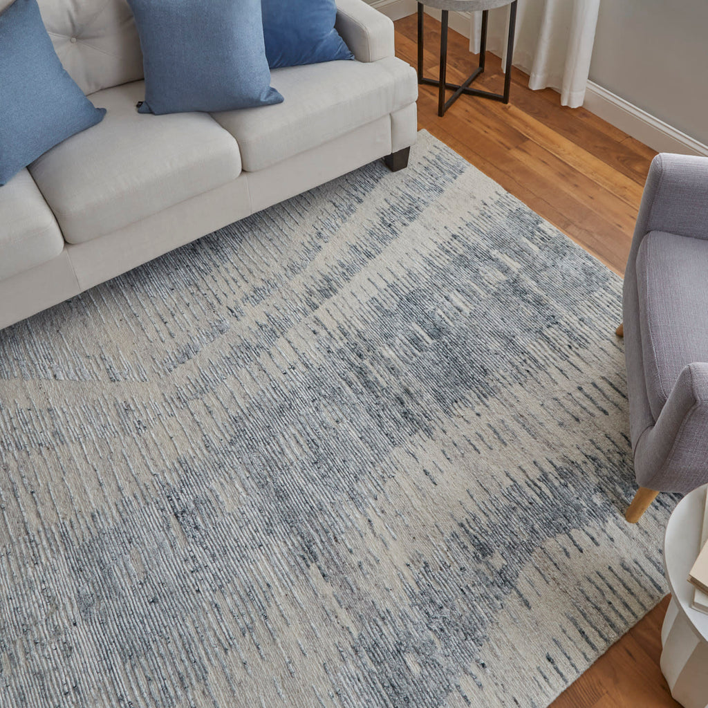 Brighton Modern Abstract Ivory Blue Gray Area Rug (2' x 3')