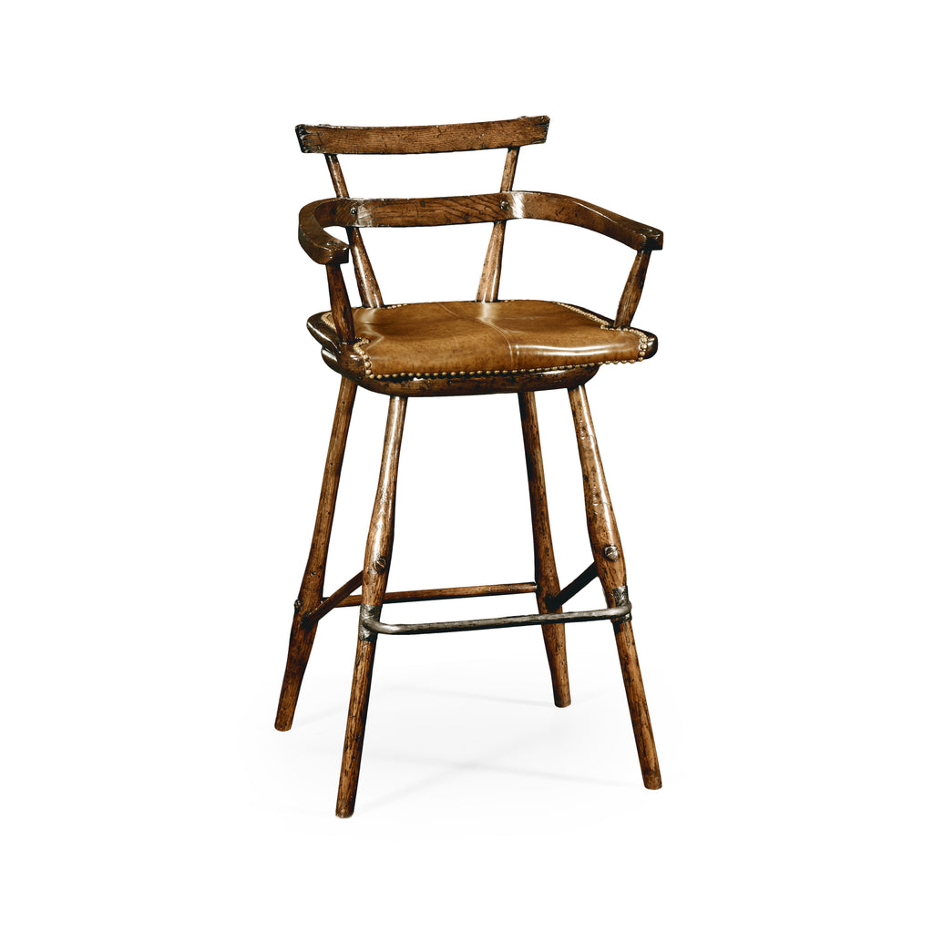 Casual Accents Tudor Oak Studded Leather Bar Stool