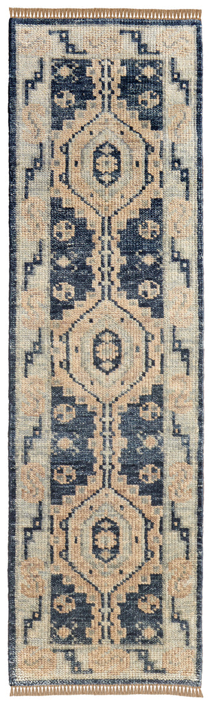 Fillmore Traditional Diamond Blue Ivory Area Rug (2'6" x 12')