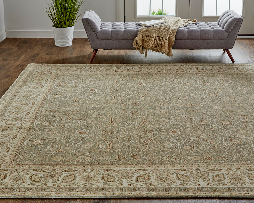 Zander Transitional Oriental Ivory Gray Brown Area Rug (11'6" x 15')