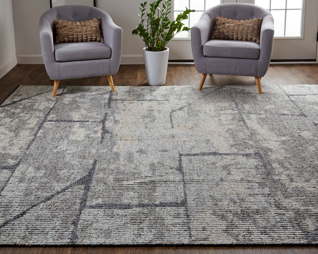 Alford Modern Abstract Gray Silver Area Rug (11'6" x 15')