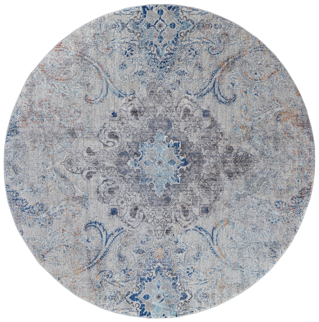 Bellini Transitional Damask Ivory Taupe Blue Area Rug (7'10" x 7'10")