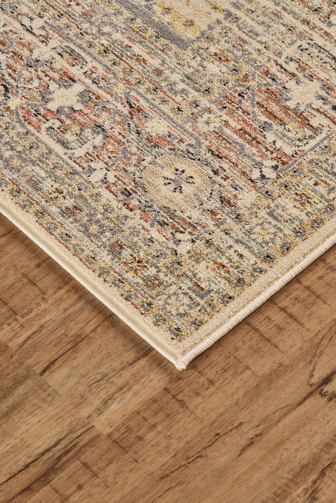 Grayson Transitional Medallion Gray Tan Red Area Rug (4'11" x 7'8")