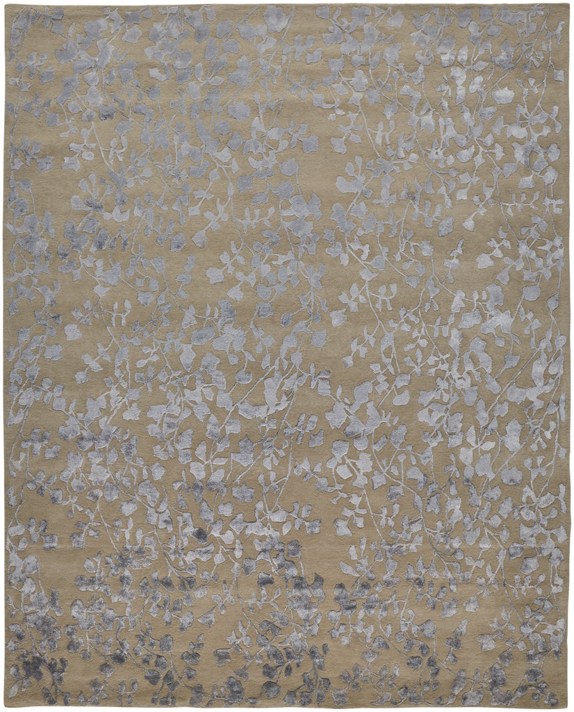 Bella Transitional Floral Botanical Tan Silver Gray Area Rug (8' x 10')