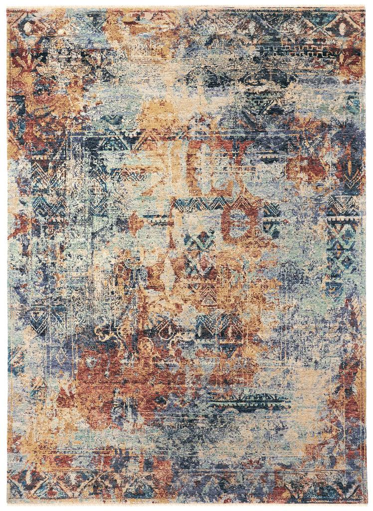 Blanchard Transitional Distressed Tan Black Yellow Area Rug (8'6" x 11'6")