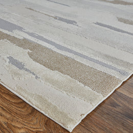 Vancouver Modern Abstract Ivory Tan Brown Area Rug (8' x 10')