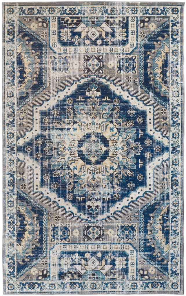 Nolan Transitional Medallion Blue Ivory Area Rug (7'9" x 10'6")