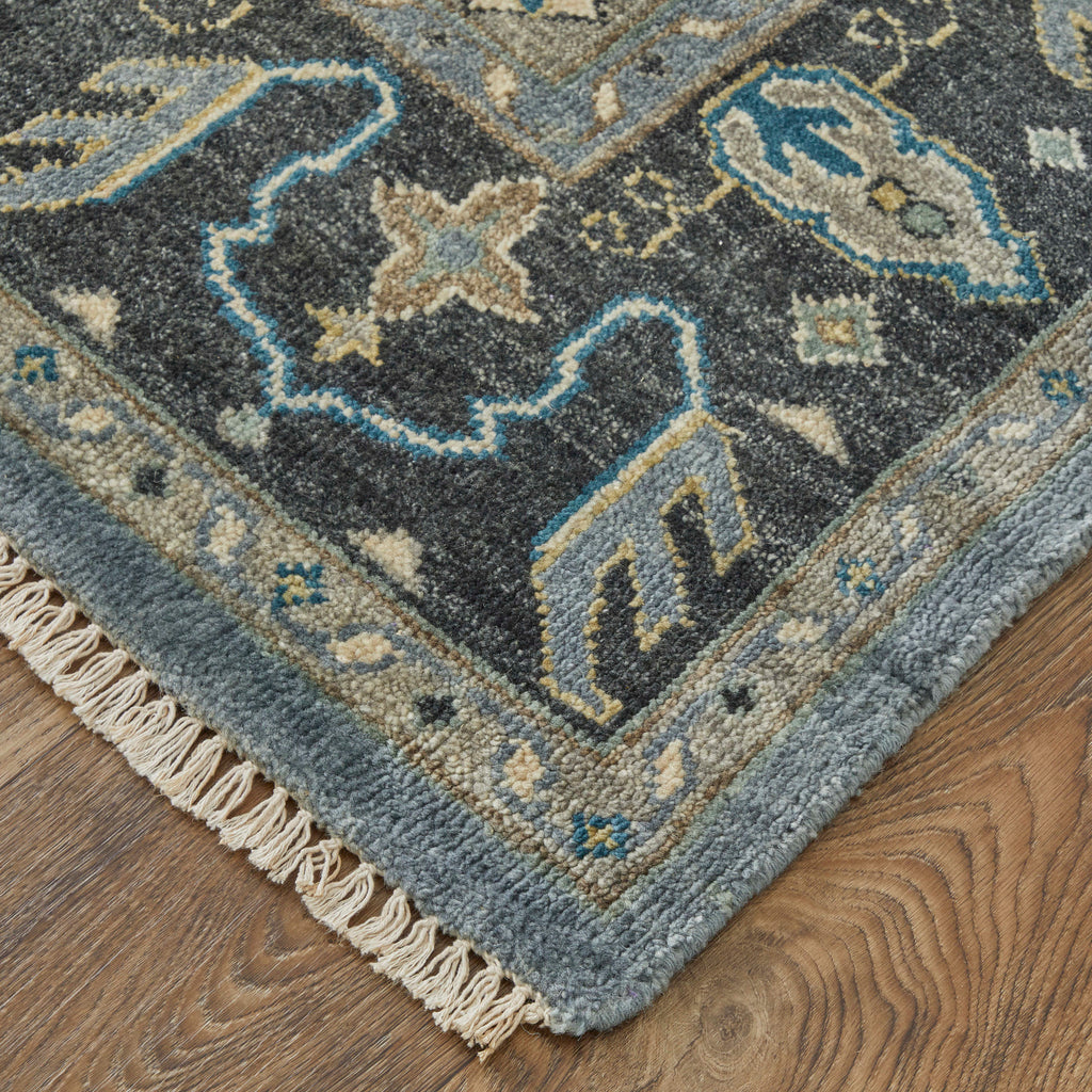 Ustad Traditional Diamond Blue Gray Taupe Area Rug (9'6" x 13'6")