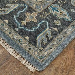 Ustad Traditional Diamond Blue Gray Taupe Area Rug (9'6" x 13'6")