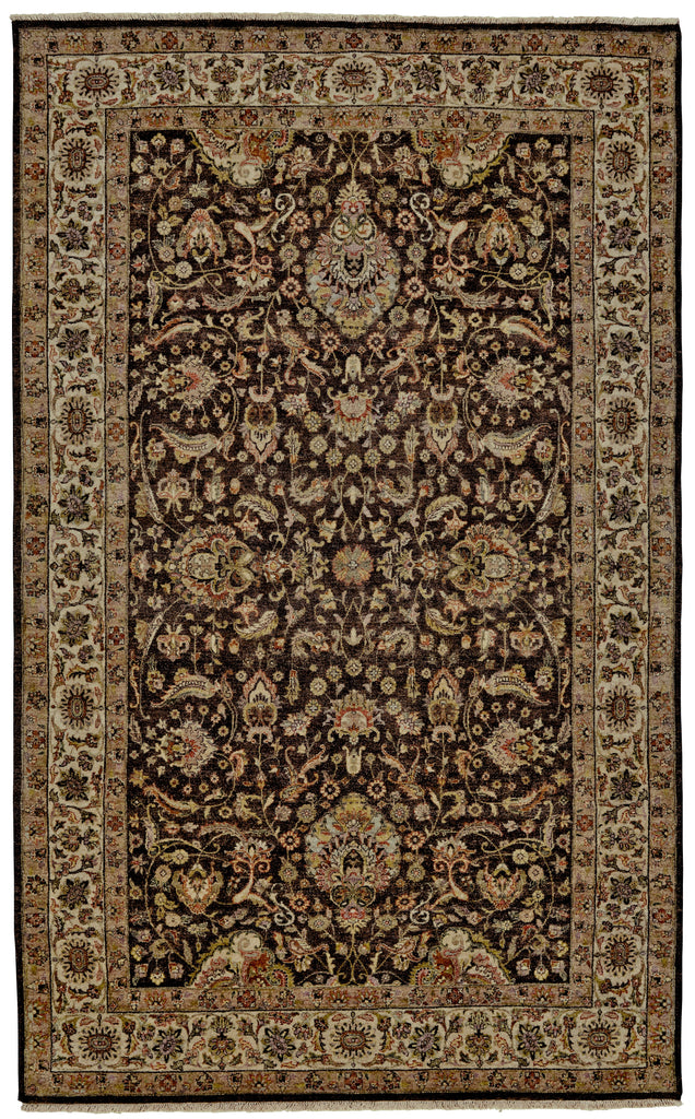 Bandu Traditional Damask Brown Ivory Tan Area Rug (7'9" x 9'9")