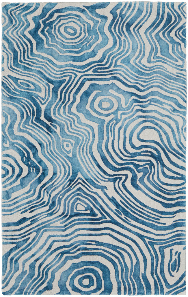 Lorrain Modern Abstract Blue Ivory Area Rug (5' x 8')