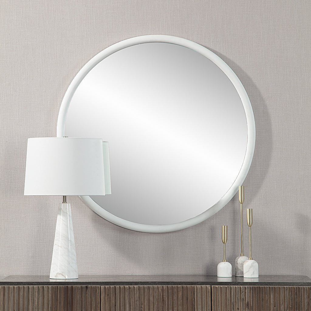 Porpoise 36" Tall Round Mirror, Matte White