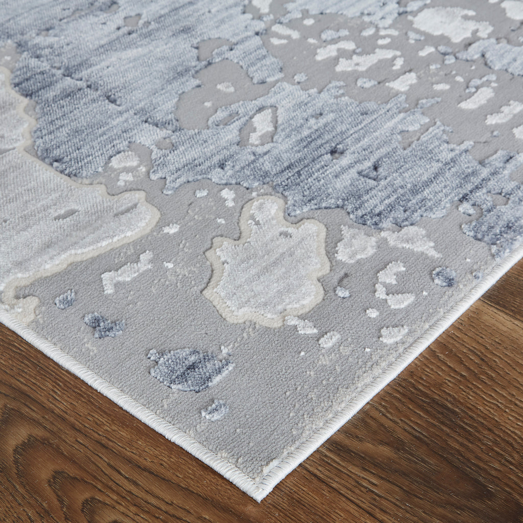 Laina Transitional Abstract Ivory Blue Area Rug (3' x 10')