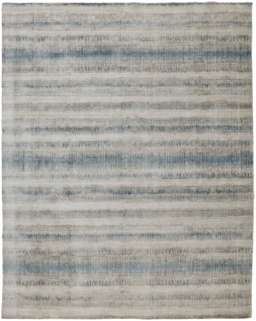 Mackay Transitional Stripes Gray Blue Green Area Rug (10' x 14')