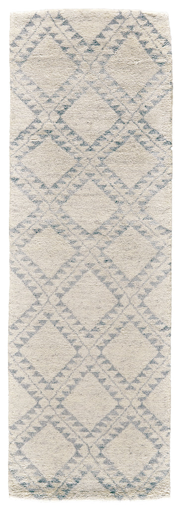 Abytha Transitional Diamond Gray Blue Ivory Area Rug (2'6" x 8')