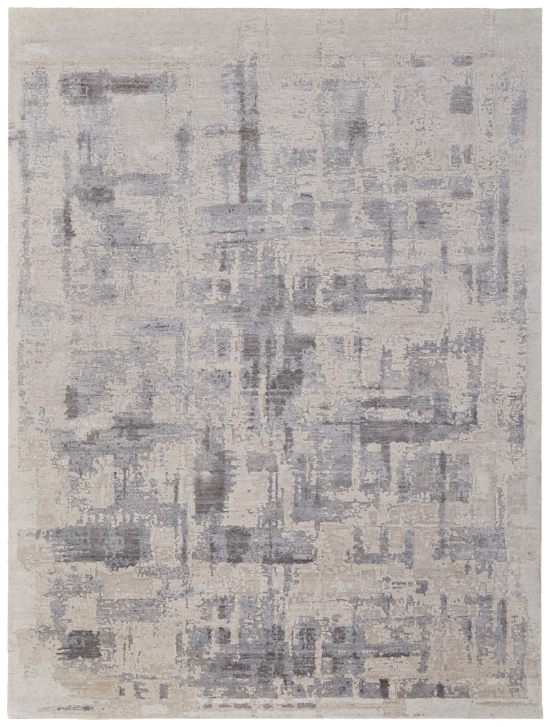 Kessler Modern Watercolor Ivory Gray Tan Area Rug (8'6" x 11'6")