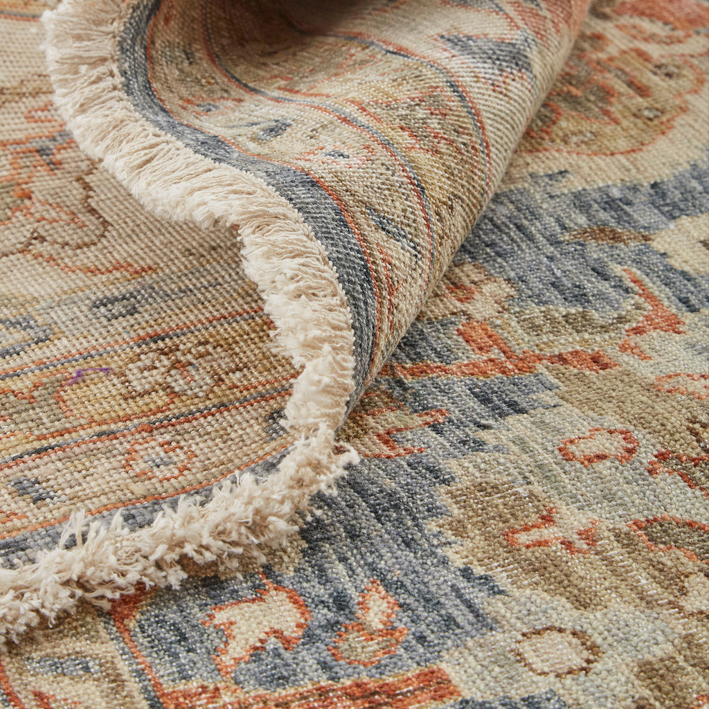 Marabel Traditional Oriental Tan Blue Orange Area Rug (7'9" x 9'9")