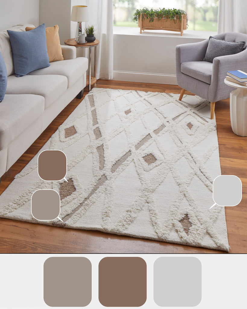 Anica Transitional Geometric Ivory Taupe Brown Area Rug (12' x 15')