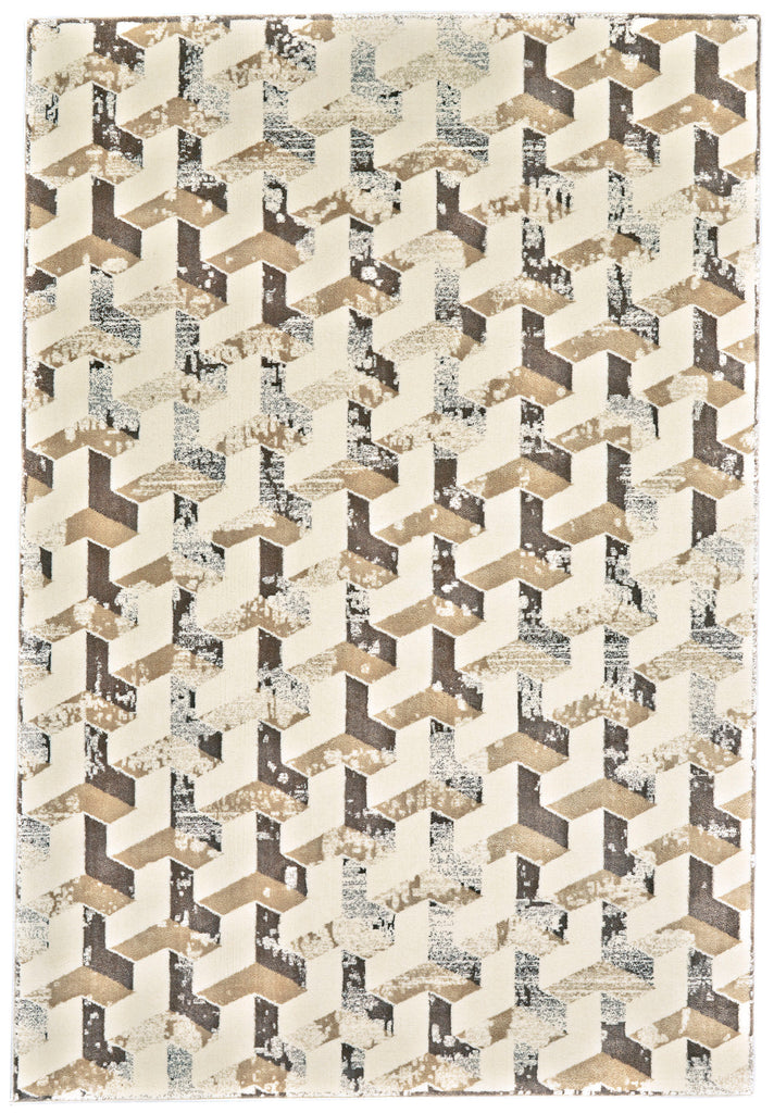 Azeri III Transitional Geometric Ivory Tan Taupe Area Rug (5' x 8')