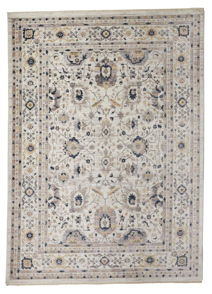 Kyra Transitional Damask Tan Ivory Blue Area Rug (1'8" x 2'10")