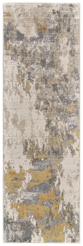 Waldor Modern Abstract Ivory Gold Gray Area Rug (2'10" x 7'10")