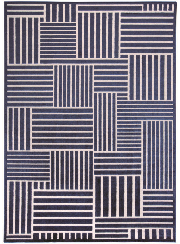 Gaspar Modern Stripes Blue White Area Rug (6'7" x 9'6")