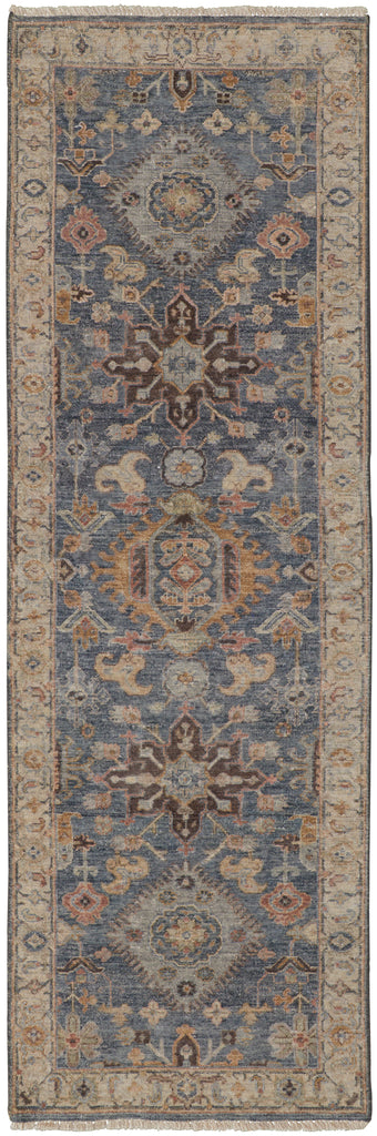 Marabel Traditional Medallion Blue Tan Brown Area Rug (2'6" x 8')