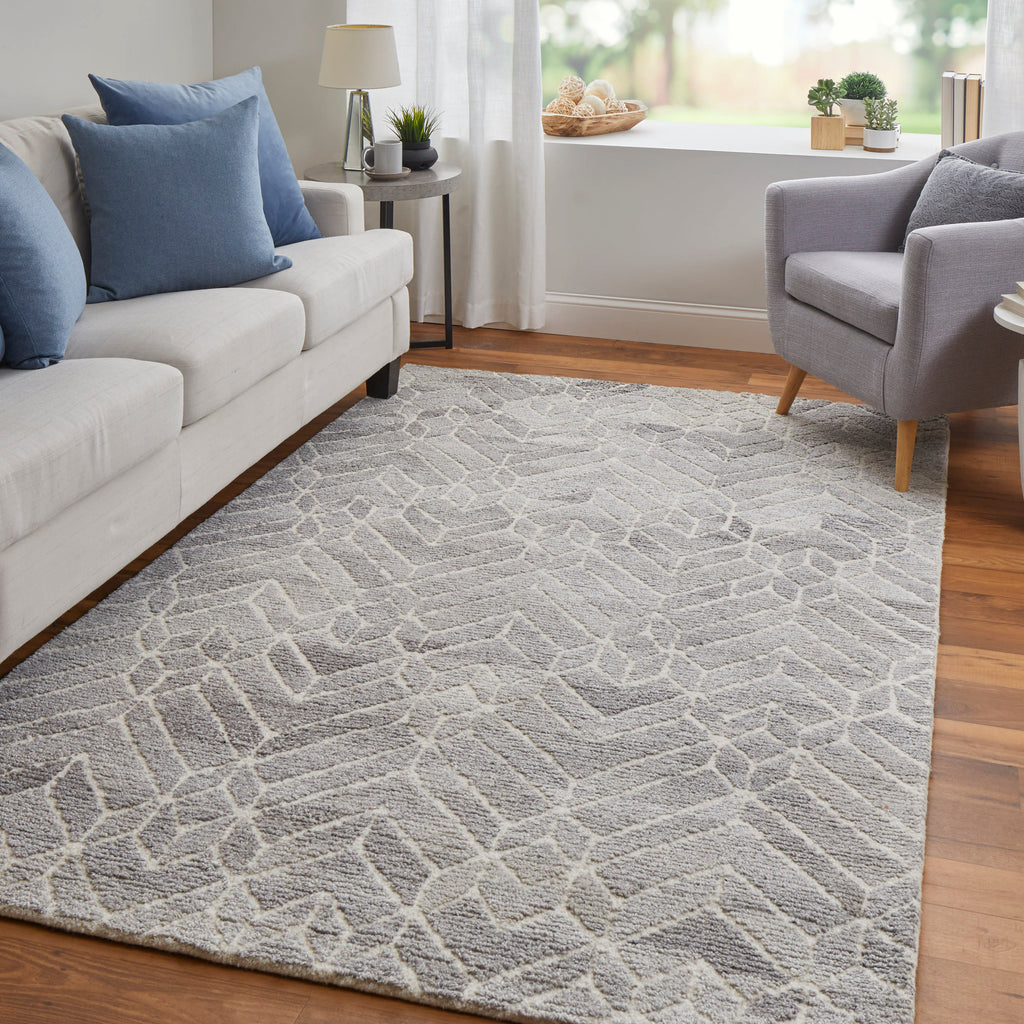 Asher Transitional Geometric Taupe Gray Ivory Area Rug (2' x 3')