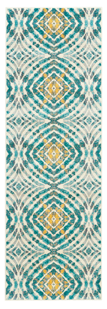 Keats Transitional Abstract Blue Ivory Yellow Area Rug (2'7" x 8')